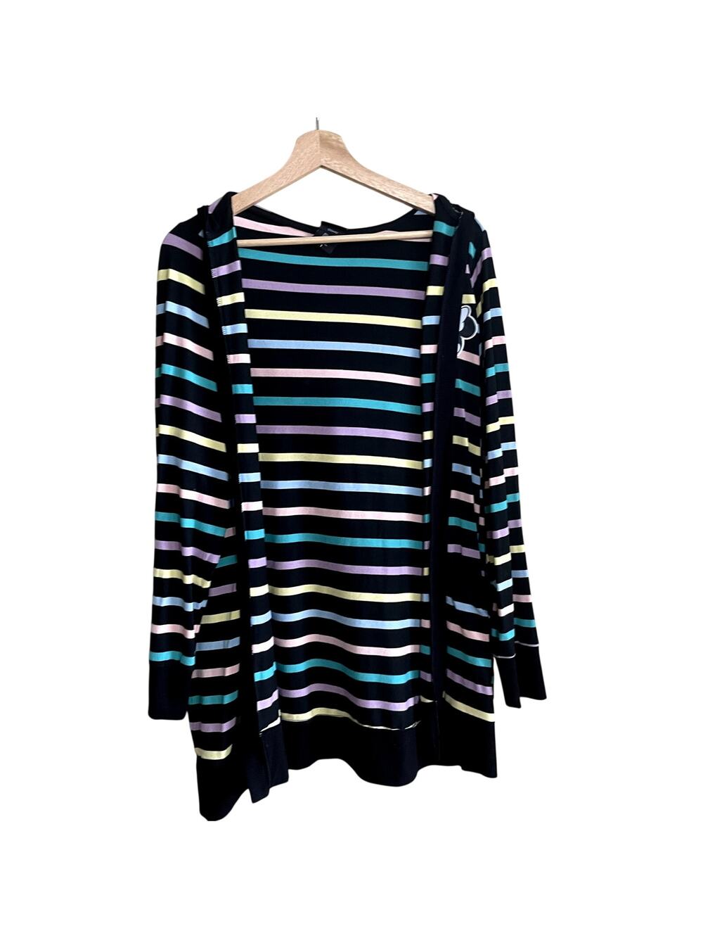 Disneyโ colorful striped cardigan hooded women's size 1X rayon blend sweater